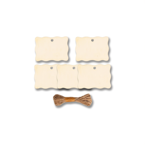Etichette in Legno Ilan 0,5x5cm con Bordo Ondulato e Corda di Iuta, Set da 6 Pezzi per Indumenti - Product Image 1