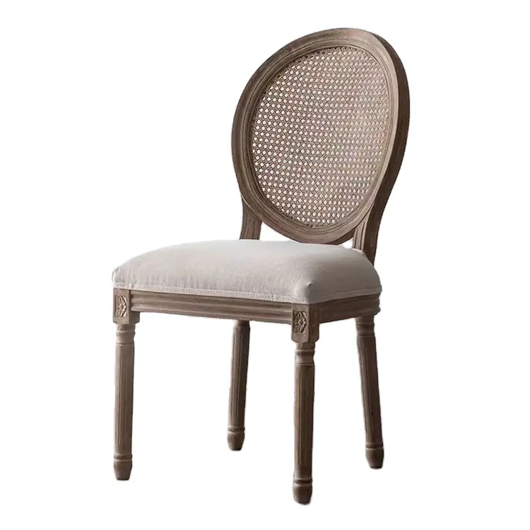 Vintage Rattan Dining Chair Solid Wood French Style Chair Back Cafe Bar Inn American Country Leisure Armchair