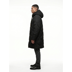 Abrigo Largo de Invierno para Hombre, Personalizado, con Etiqueta, Acolchado de Diamantes, de Microfibra con Tacto de Piel de Durazno, con Capucha, Resistente al Viento y Transpirable - Product Image 3