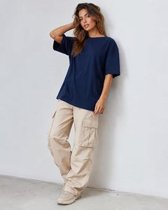 T-shirt ample à col rond pour femme, couleur unie, coupe ample, manches courtes, 100% coton jersey, respirant, à porter toute l'année - Product Image 2