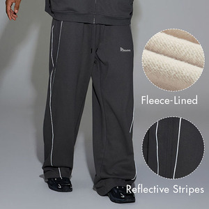 365GSM Unisex Heavyweight Sweatpants – Cotton <b>Polyester</b> Brushed <b>Joggers</b> with Reflective Strip Patchwork Custom Logo - Product Image 5