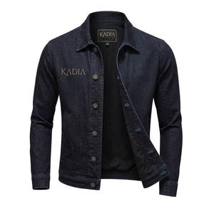 2026 New Arrival KADIA Branded Men Denim Jacket Slim Fit Cotton Fabric <b>Black</b> Lining Open Front Custom Embroidery Jean Coat - Product Image 3
