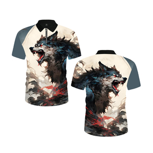 Polo con estampado digital de lobo oscuro rugiente para hombre |   Camiseta Artística con Cierre de Cremallera 1/4 Sublimada |   Ropa de Verano con Motivos Animales en Tonos Fríos y Atrevidos - Product Image 2