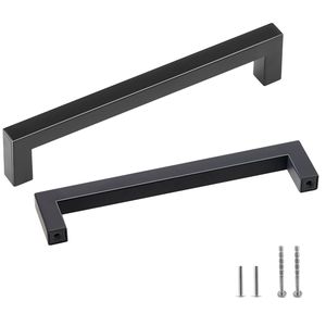 Paquete de 10 tiradores cuadrados delgados de acero inoxidable de 128 mm (5.03 pulgadas) para gabinetes de cocina modernos y cajones - Product Image 1
