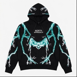 Sweat à capuche oversize pour homme North Approach, imprimé éclairs noirs, style streetwear, coupe classique, poche avant, tricoté - Product Image 1