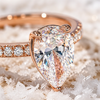 Bague Solitaire de Fiançailles en Argent S925 Plaqué Or Rose 18K avec Zircon Poire 6x9mm Qualité 5A – Vente en Gros