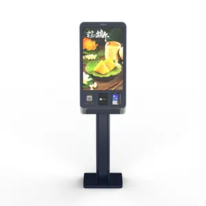 جهاز طلب ذاتي بشاشة لمسية للمطاعم مع عداد تسجيل عمل 23.6 بوصة كشك دفع ذاتي مع محطة POS