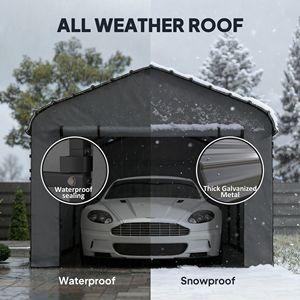Abri de voiture en métal gris foncé robuste 12 x 20 avec toit galvanisé et parois latérales amovibles, auvent de garage pour voiture - Product Image 4