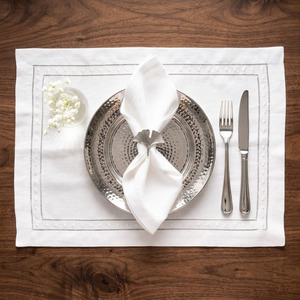 Custom Classic Washable Reuse Embroidery Dots & Double Hemstitch <b>Placemats</b> Napkins Sets 100% Cotton Mats Home Wedding Events - Product Image 3