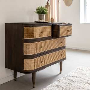 Commode à 4 tiroirs Vandana Ultra Radiant en bois de manguier et cannage - Product Image 4