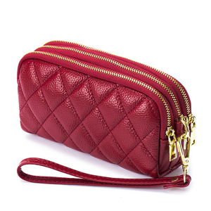 Bolso de Mano Tipo Clutch para Mujer, Cartera de Cuero Genuino con Diseño de Diamantes Acolchados, Bolso para Teléfono Celular - Product Image 3