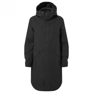 Veste de pluie imperméable à capuche noire mi-longue pour femme avec poches, manteau d'extérieur pour femme - Product Image 1