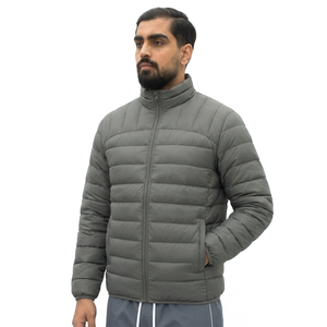 Chaqueta Acolchada con Capucha para Hombre, Color Gris, Transpirable, Resistente al Viento, Cierre de Cremallera, Ropa Casual de Invierno, Relleno de Poliéster/Nailon, Corte Holgado - Product Image 3