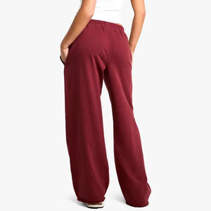 Pantalones deportivos de pierna recta para mujer, talla pequeña, color burdeos, con eslogan, de felpa suave, 100% algodón, con cordón de ajuste, ideales para invierno, de gran demanda. - Product Image 6