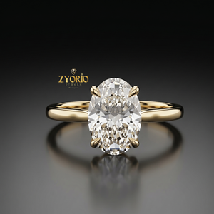 Bague de fiançailles classique en or 14 carats avec halo de moissanite taille ovale pour femme - Product Image 3