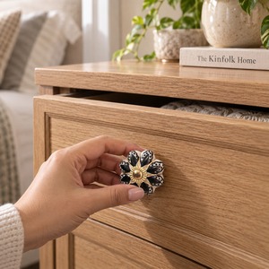 Poignée de tiroir décorative SHUBHAM en céramique pour meuble de cuisine, blanc, noir, or, accessoire de mobilier - Product Image 4