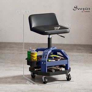 Sgabello da Officina Blu Regolabile in Altezza con Ruote Girevoli a 360 Gradi, Capacità 136 kg, Vassoio Porta Attrezzi per Meccanici - Product Image 3