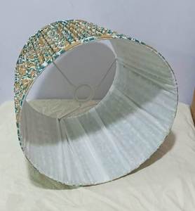 Abat-jour plissé à imprimé diamant, style Empire indien, en tissu de base Anna Linen bleu-jaune, pour lampe de table avec douille E27 - Product Image 2
