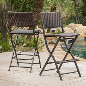 Set di 2 sgabelli da bar pieghevoli in vimini multicolor marrone per esterni, sgabelli da bar in finto rattan, mobili da patio resistenti - Product Image 2
