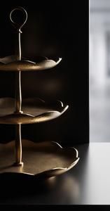 Soporte para Pasteles de Metal Dorado de 3 Niveles Multifuncional con Diseño Festoneado y Asa en Forma de Lazo, Soporte para Exhibición de Pasteles para el Té de la Tarde - Product Image 5