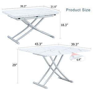 Table relevable multifonctionnelle minimaliste moderne avec plateau en MDF de 0,8 pouce et pieds en métal argenté pour la coiffure ou l'utilisation comme table basse - Product Image 4