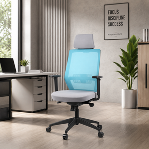 Fauteuil de direction ergonomique à dossier haut en tissu, pivotant, avec support lombaire réglable et base moderne pour le bureau - Product Image 1