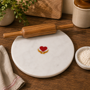 Falah International Superb Chakla Belan Set Marble Wooden Metal Handmade Premium Durable Designer Eco Friendly Chakla Belan Set - Product Image 1