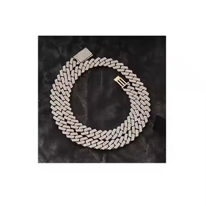 Luxury Silver Cuban Link <b>Chain</b> Fully <b>Iced</b> <b>Out</b> White Gold VVS Studded Moissanite Round Cut Diamond Tester for Wedding - Product Image 1