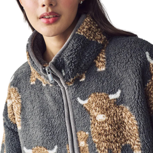 Sweat à capuche en polaire gris anthracite Hamish The Highland Cow Borg à col zippé, doux et chaud, imprimé, col montant, vêtement d'hiver quotidien pour femme - Product Image 6