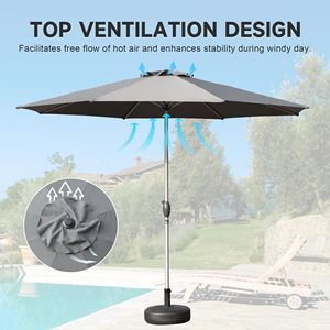 Ombrellone da Patio da 2,7 m con Manovella Inclinabile a Pulsante, Protezione UV, Impermeabile, Ombrellone da Giardino per Esterni 8 - Product Image 3