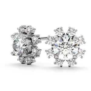 ต่างหูเพชรเม็ดกลมแบบคลัสเตอร์ VS1 เพชรสร้างในห้องปฏิบัติการ แท้ 10k 14k 18k สำหรับผู้หญิงและเด็กผู้หญิง - Product Image 2