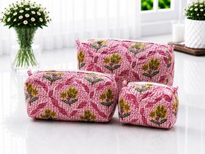 Floral Corduroy Toiletry Bags Set of 3 Zipper Closure Cosmetic Pouches Portable <b>Makeup</b> Storage <b>Cases</b> - Product Image 4