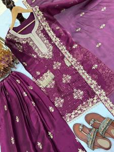 Ensemble haut, pantalon et dupatta en soie de créateur moderne BLOSSOM FABRIC, prêt-à-porter, entièrement brodé, séchage rapide - Product Image 4