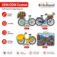Aimant de réfrigérateur en métal personnalisé OEM/ODM, design tulipe et vélo, émail souple, souvenir pour les boutiques de cadeaux des Pays-Bas, vente en gros