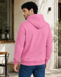 Men's <b>Pink</b> Hooded <b>Sweatshirt</b> Regular Fit Solid Color Cotton French Terry Casual Pullover Autumn Wear - Product Image 2