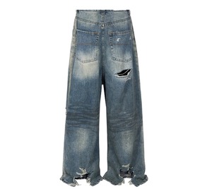 Men's Winter Snow Wash Loose <b>Jeans</b> Wide Leg Streetwear Casual Denim Pants Quick Dry 100% Cotton Mid Rise - Product Image 4