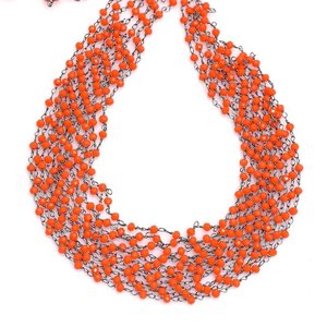 Chaîne de chapelet en corail rouge hydro, perles rondes facettées de 3 mm, fil plaqué bronze, enroulé, en rouleau, pour la fabrication de bijoux - Product Image 3