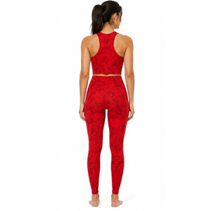 Conjunto de Yoga Rojo de 2 Piezas, Top Corto y Leggings de Cintura Alta, Spandex Poliéster, Elástico en 4 Direcciones, Tela Inteligente Sin Costuras - Product Image 4