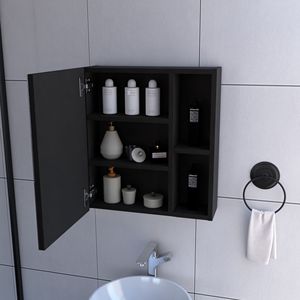 Armadietto a Specchio Clifton con 5 Ripiani Interni, Finitura Nero Wengue per Bagno - Product Image 2
