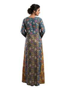 Floral Print <b>Long</b> Sleeve Maxi <b>Dress</b> Women <b>Boho</b> Loose Fit V-Neck Full Length Casual Spring Wear Breathable Woven Fabric - Product Image 2