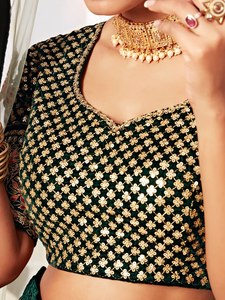 Green Velvet Lehenga Choli Set Thread Zari <b>Sequin</b> Diamond Embroidered A-Line Wedding Outfit Women - Product Image 5