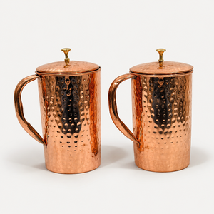 Pichet en cuivre martelé avec couvercle, style vintage, grande capacité, vaisselle pour la maison - Product Image 1