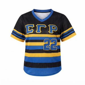 Maillot de baseball SGRHO noir, bleu roi et or, à rayures, à manches courtes, col en V, avec lettres grecques 1922, pour sororité, équipe universitaire et sports - Product Image 1