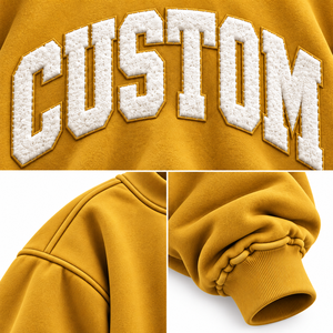 Sweat-shirt unisexe jaune moutarde personnalisé en gros, col montant, broderie lettre appliquée, coupe décontractée, pull streetwear - Product Image 6