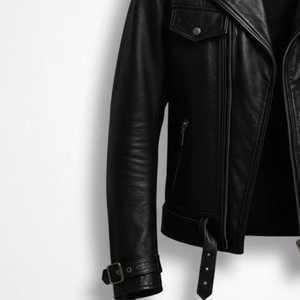 Premium Men's Black Genuine <b>Sheepskin</b> Leather Motorcycle Jacket Slim Fit Biker Punk Streetwear <b>Vintage</b> Real Leather <b>Coat</b> Men - Product Image 4