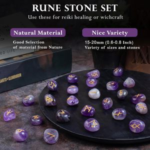 Ensemble de pierres runiques en améthyste, cristal poli gravé avec des symboles Futhark, forme irrégulière, REIKI, divination religieuse, décoration de la maison - Product Image 6