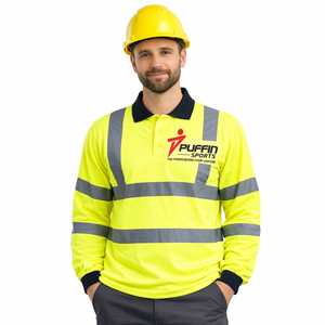 Polo de travail de sécurité à haute visibilité, coupe classique, avec bandes réfléchissantes, marque privée, fabriqué par une usine OEM. - Product Image 2