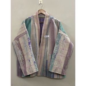 Handmade 100% Cotton Patchwork kantha <b>Kimono</b> <b>Jacket</b> Full Sleeve Shawl Collar Eco-Friendly Women's Wear <b>jacket</b> - Product Image 1