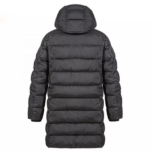 Manteau long à capuche pour homme, noir, décontracté, en polyester, avec poches, logo sur le devant, fermeture éclair, parka - Product Image 6