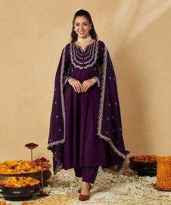 Conjunto de Salwar Kameez Bordado Morado para Mujer, Traje Tradicional Anarkali con Dupatta para Bodas y Fiestas - Product Image 1